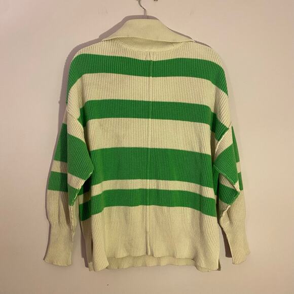 NWOT Aerie Green White Stripe Quarter Zip Pullover Sweater Cotton Women Small - Picture 7 of 10